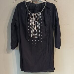 J.Crew Tunic Black White Embroidered Women's Swim cover Boho